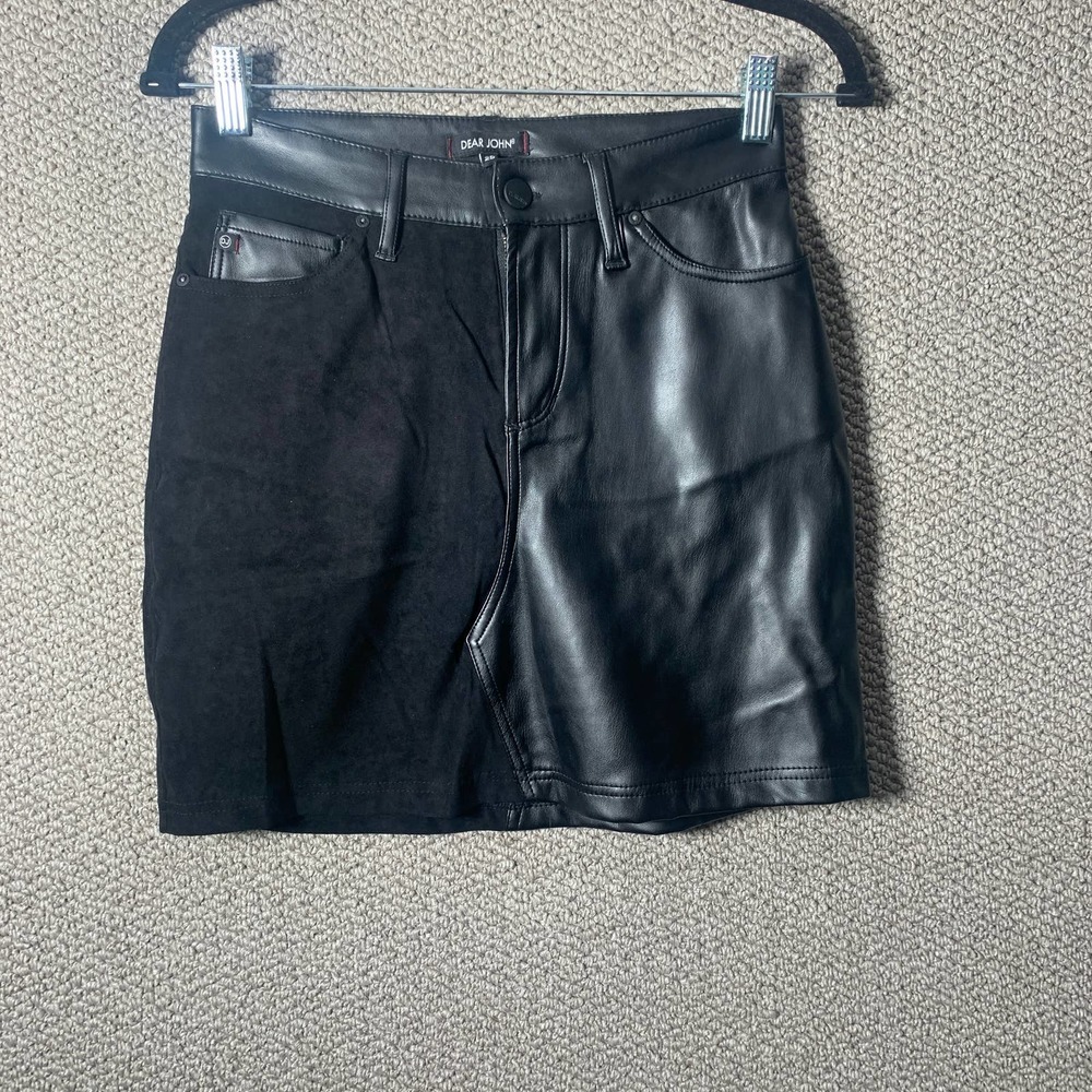 Dear John Womens Skirt Size 25 Black Suede Faux Leather Mini Pockets Unlined